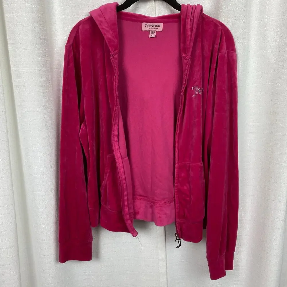 Juicy Couture Vintage Hot Pink Velour Track Suit Pants Sz.M Jacket Sz.XL - Picture 10 of 16